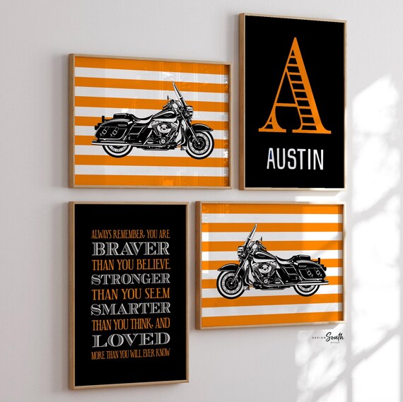 Harley davidson nursery theme gift, boys name motorcycle theme wall art, road king harley davidson, little boys room motorcycle decor custom