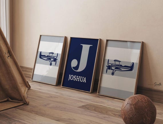 Airplane baby, navy blue and gray, kids airplane room art, timeless airplane art, boys airplane nursery, airplane art boys, aviation nursery