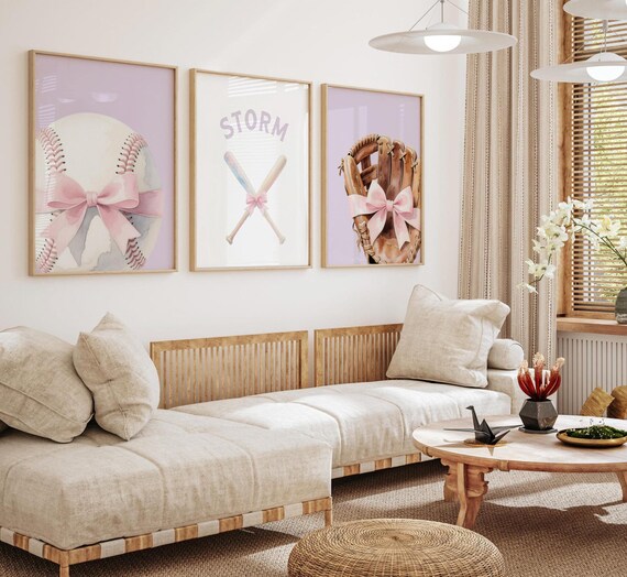 Purple Pink Softball Nursery Art – Personalized Girl's Room Decor