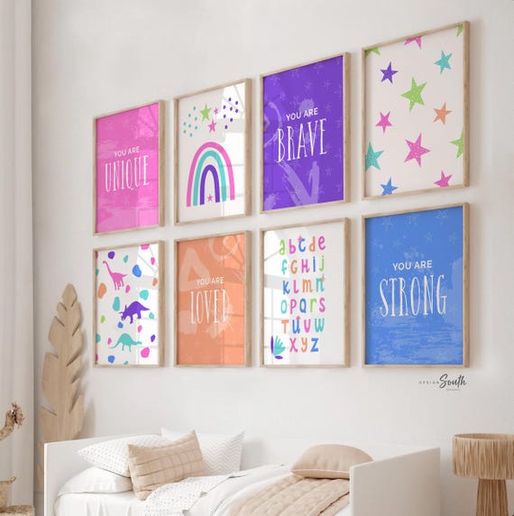 Kids positive affirmation wall art poster printables, pink and purple girls room decor, girls playroom ideas, pink purple toddler wall art