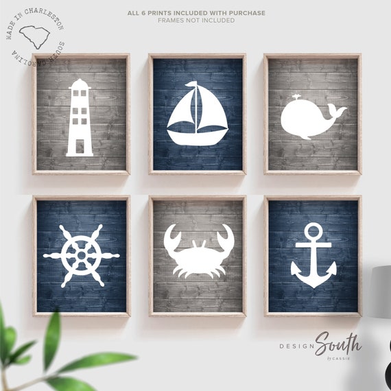 Nautical boys decor, navy and gray nautical themed wall art, decor for boys ocean nautical navy gray, nautical boy bedroom, kid nautical art