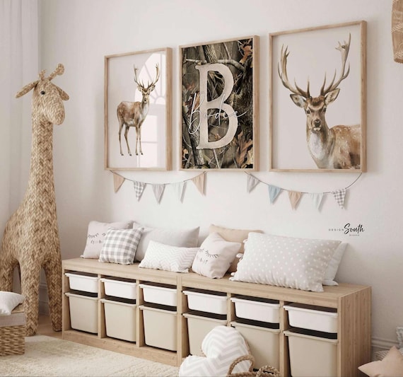 Buck Deer Camo Nursery Art - Personalized Boy Name Prints (Set of 3)