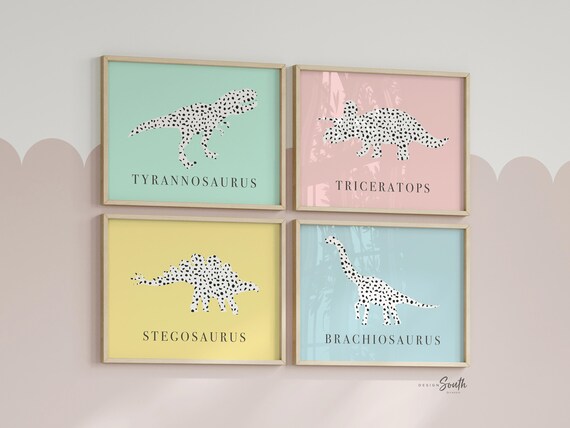 Girl baby shower dinosaur theme gift, modern pastel nursery girl dinosaurs, baby room wall nursery art kid prints dinosaurs, girl dinosaurs