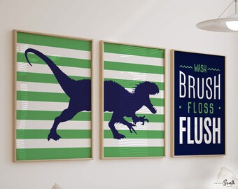 Dinosaur Bathroom Art Prints: T-Rex, Wash Brush Flush