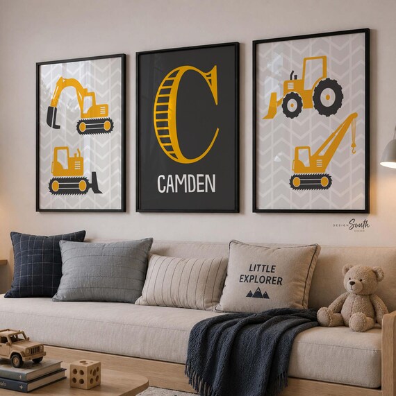 Construction Truck Nursery Art: Boys Bedroom Decor, Builder Theme
