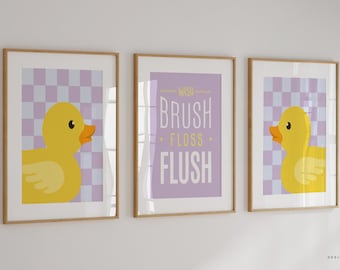 Lilac & Yellow Rubber Duck Bathroom Prints: Kids' Wall Art