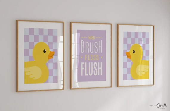 Lilac & Yellow Rubber Duck Bathroom Prints: Kids' Wall Art