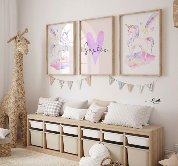 Unicorn baby art, unicorn wall decor, unicorn girl bedroom, unicorn theme nursery, pastel unicorn art, gift for little girl unicorn prints