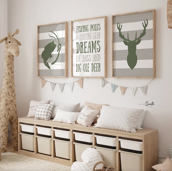 Deer Bass Kids Decor, Eight Point Buck Deer Nursery Decor, Bass