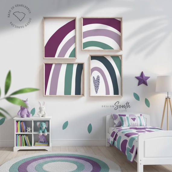 Purple & Green Rainbow Nursery Art Prints: Dalmatian Heart Decor