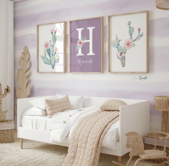 Purple Cactus Nursery Art: Desert Bloom Prints, Girl's Room Decor