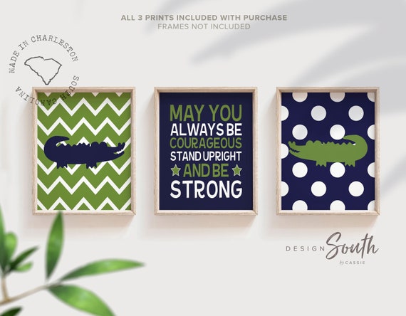 Alligator nursery decor, gator nursery decor for boys, navy blue and green nursery, quote for boys, boys nursery quote, chevron pattern, art