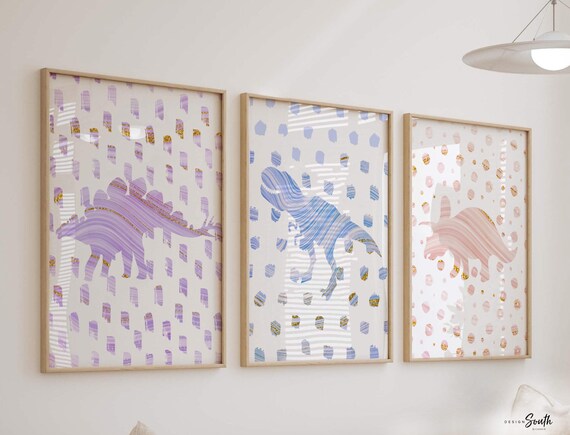 Dinosaur girl nursery decor, pastel dinosaur art, girls room nursery decor dinosaur wall art, girls dinosaur bedroom themed wall art purple