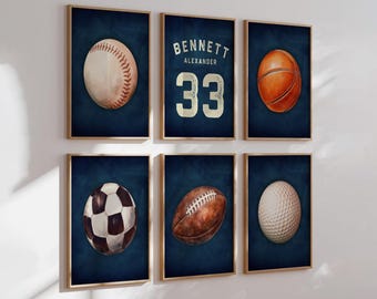 Personalized Sports Nursery Prints, Boys Name Wall Art, Watercolor Decor