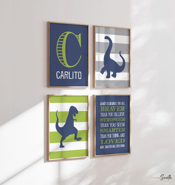 Lime Dinosaur Nursery Art Prints: Personalized Boy's Room Decor