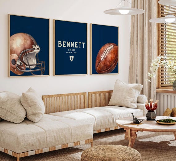 Navy Blue Football Nursery Art, Personalized Future All Star Decor