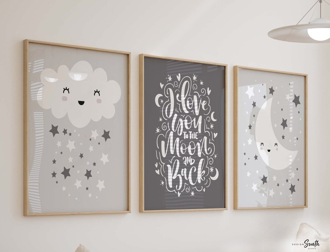 Moon and Stars Nursery Print Set: Celestial Theme Decor - Etsy