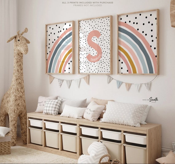 Printable Rainbow Wall Art, Set of 5 Prints, Pink Neutral Wall Art, Girls  Room Decor, Rainbow Nursery Decor, Baby Shower Gift, Personalised 