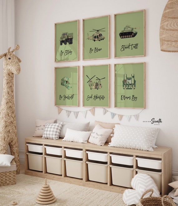 Army vehicles boys wall art set, soldier military tank truck helicopter, boys bedroom wall art print decor army marine troop, playroom army