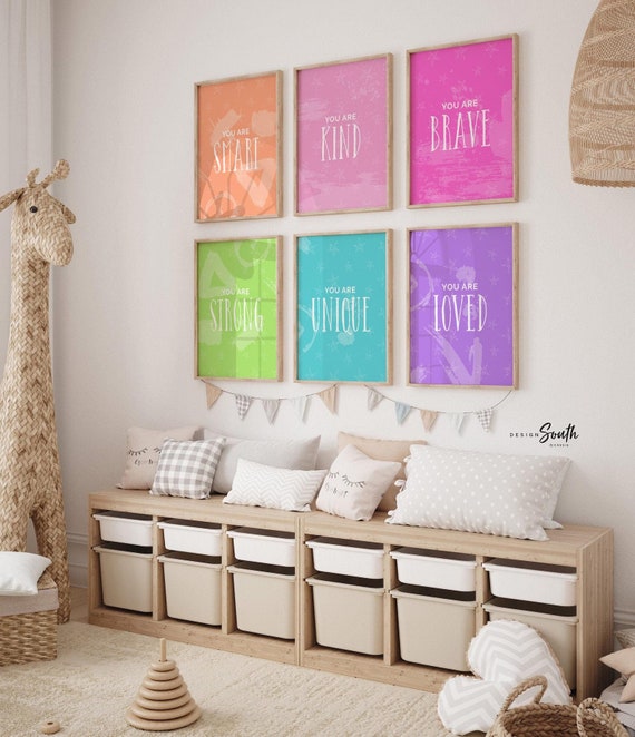 Childrens wall art, inspirational quote print wall art, kids strong quotes art prints, colorful wall art for children's bedrooms, child art