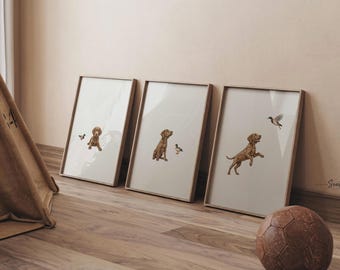 Chesapeake Bay Retriever Puppy Wall Art Set of 3, Duck Hunting Dog Prints for Boy Bedroom, Baby Nursery Decor, Hunting Gift Idea