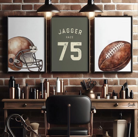 Personalized Football Wall Art Prints: Boys Sports Room Decor Set