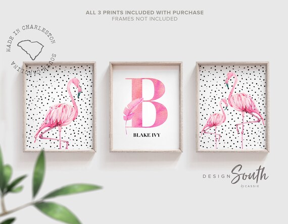 Tropical flamingo nursery, pink trendy nursery tropical baby, modern tropical theme baby, trendy nursery wall art decor baby girl room gift