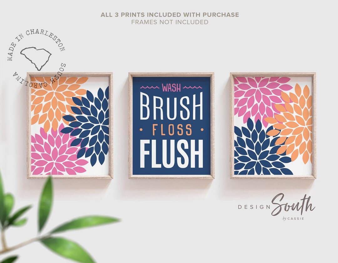 Girls Pink and Orange Bathroom, Wall Art for Girl Bathroom Pink Orange