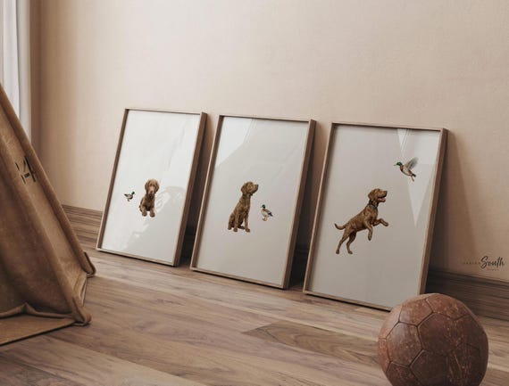 Chesapeake Bay Retriever Puppy Wall Art Set of 3, Duck Hunting Dog Prints for Boy Bedroom, Baby Nursery Decor, Hunting Gift Idea