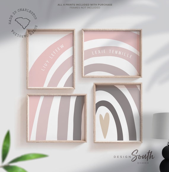 Pink gray girl twin decor, wall art for sisters, playroom decor for two girls, pink gray shared nursery art, baby girl twin art pink gray