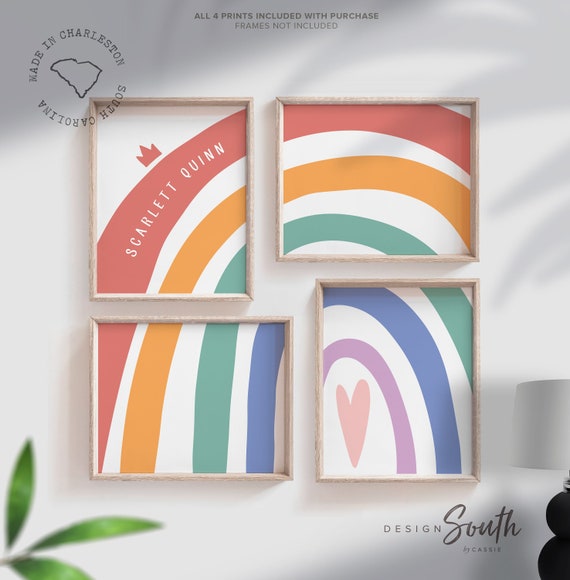 Muted rainbow colors, baby room rainbow theme decor, girl's bedroom rainbow art, gift little girl rainbow, personalized baby shower gift