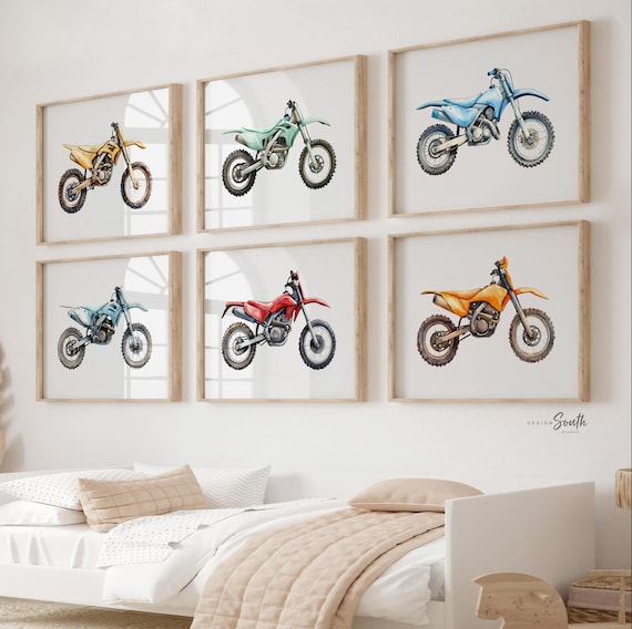 Dirt Bike Nursery Art Prints: Motocross Bedroom Decor Set of 6