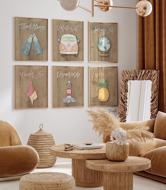 Travel themed kids bedroom wall art, print set of 6 travel art for children, playroom travel themed decor, inspirational travel art for kids