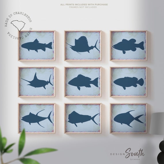 Navy blue boys fishing wall art, boys bedroom navy blue fish, boy nursery navy nautical, toddler fishing art, boys room sea fishing themed