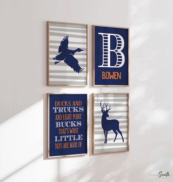 Deer Nursery Decor: Duck & Buck Art Prints, Navy Blue Gray