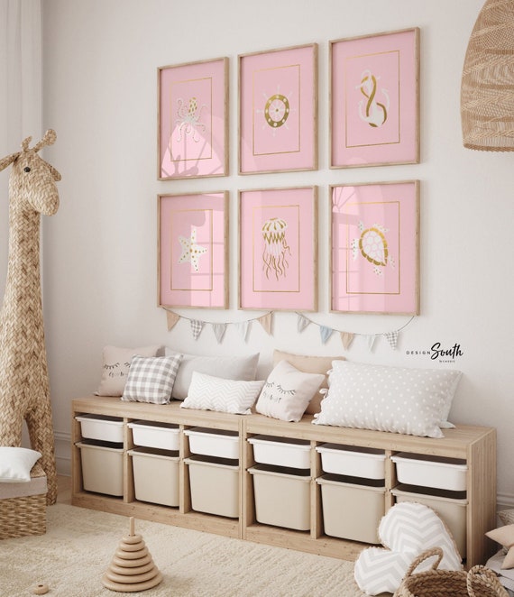 Girls nautical nursery decor, ship wheel octopus and anchor, nautical bedroom print for girls, pink nautical playroom art, pink octopus art