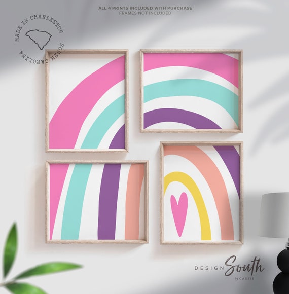 Bright rainbow nursery, girl room prints, bright set of rainbow, cute girl rainbow, bright bedroom decor, happy whimsical cheerful nursery