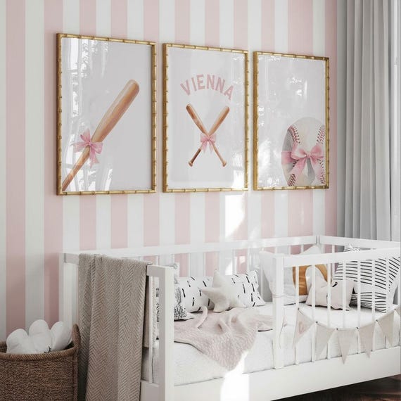Softball Nursery Prints – Personalized Pastel Sports Wall Art Set