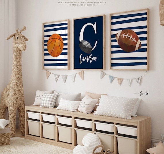 Sports Theme Nursery Prints: Personalized Boy's Name Art