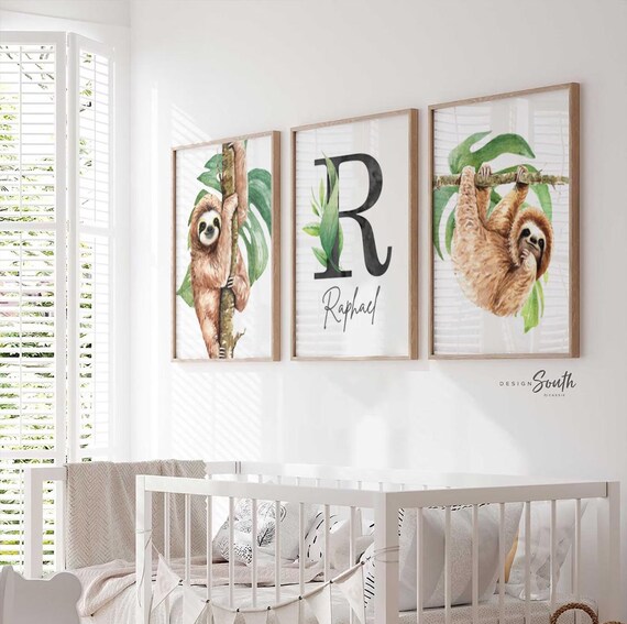 Sloth Nursery Decor: Watercolor Prints, Personalized Name Art