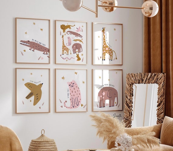Animal poster print art set for kids, playroom animal wall art gender neutral colors, boho animal baby room art, safari themed art, kid room