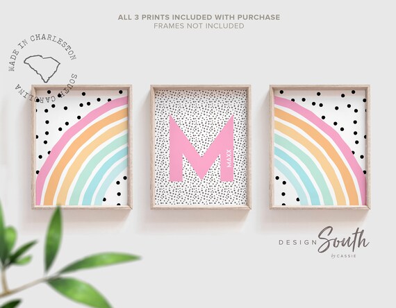 Girls nursery decor, name print, girls bedroom wall decor, personalized print, orange pink aqua wall art decor, girls monogram decor, kids