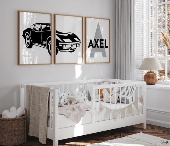Personalized 1963 Corvette Art Print Set: Boys Room Decor
