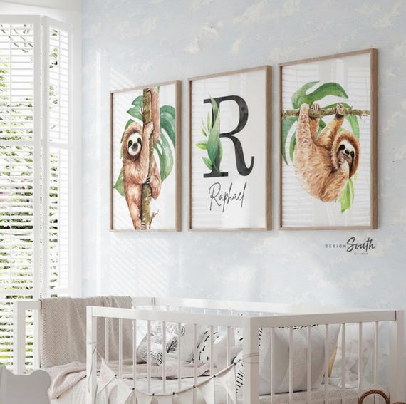 Sloth Nursery Decor: Watercolor Prints, Personalized Name Art
