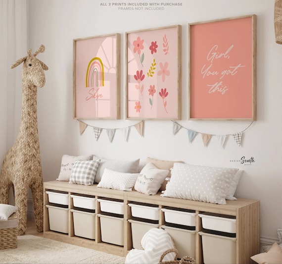 Wildflower girl nursery decor, girl modern flower bedroom decor, girls room pink red green, girl inspirational quote, quote for girls floral