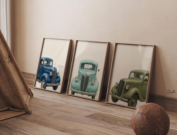 Vintage Truck Nursery Art: 1930s Watercolor Vehicle Prints
