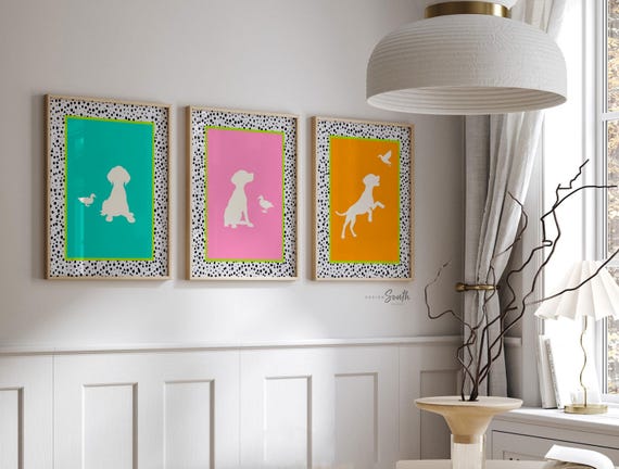 German Shorthaired Pointer Prints: Neon Dalmatian Puppy Wall Art Set