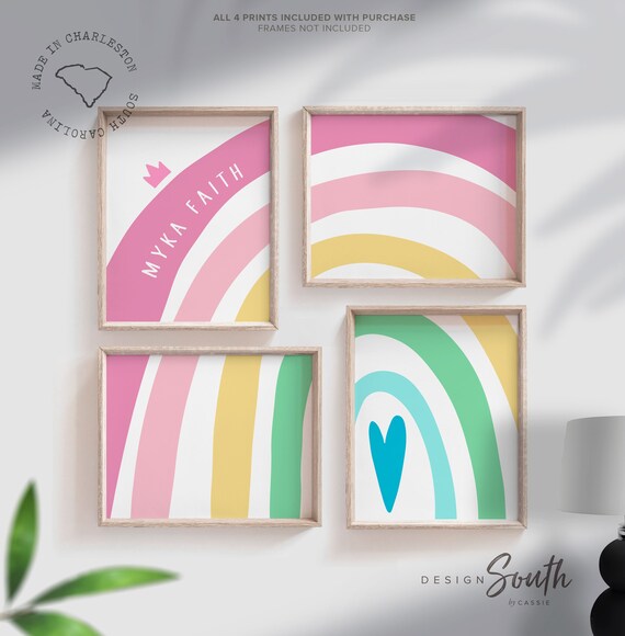 Little girl room ideas, kids wall art, colorful rainbow art, bright colorful fun girl room, rainbow decorations, whimsy bright accessories