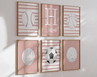 Pink Sports Nursery Art: Watercolor Prints, Girl's Room Decor