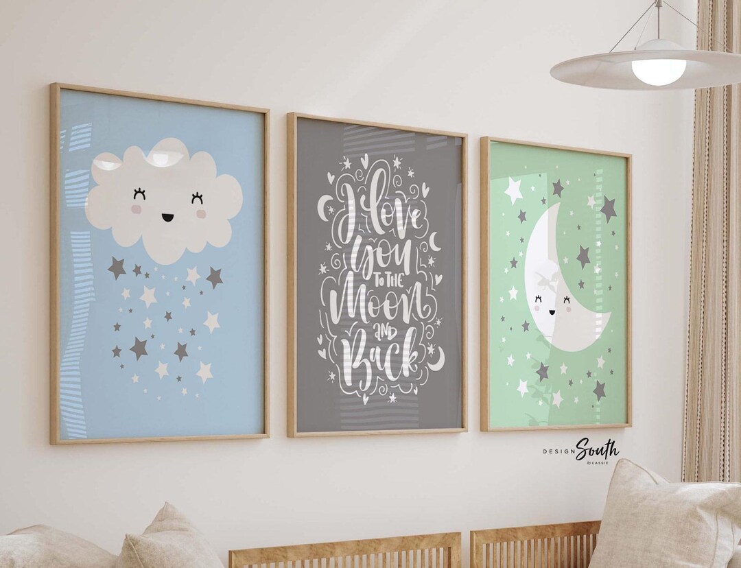 Moon & Stars Nursery Art Prints: Baby Boy Decor (UNFRAMED) - Etsy